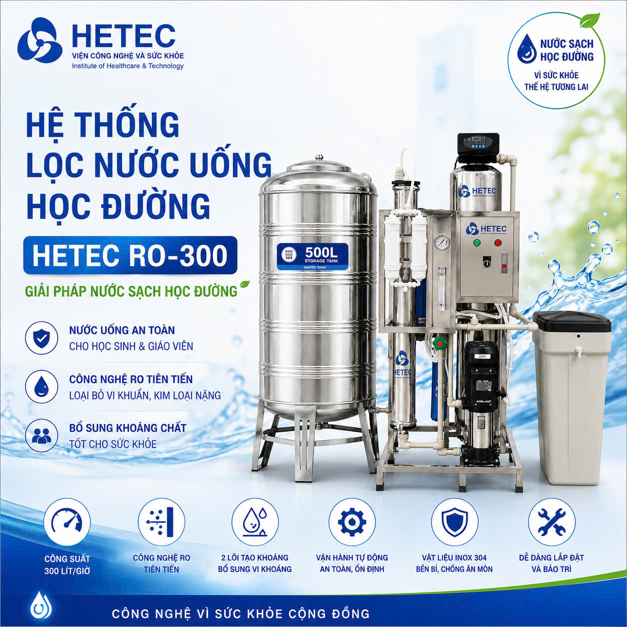 HỆ THỐNG LỌC NƯỚC UỐNG HỌC ĐƯỜNG HETEC RO-300